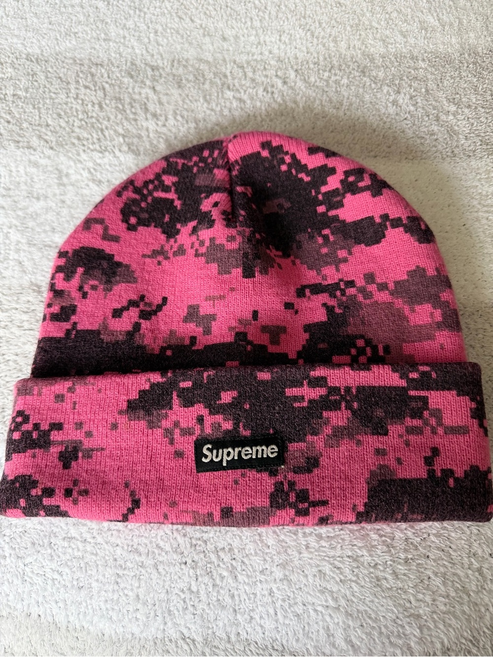 Supreme Kids Pink & Black Digi Print Fold-Over Beanie